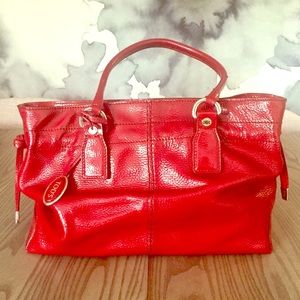 Tod's Slouchy Red Patent Leather Shoulder Tote